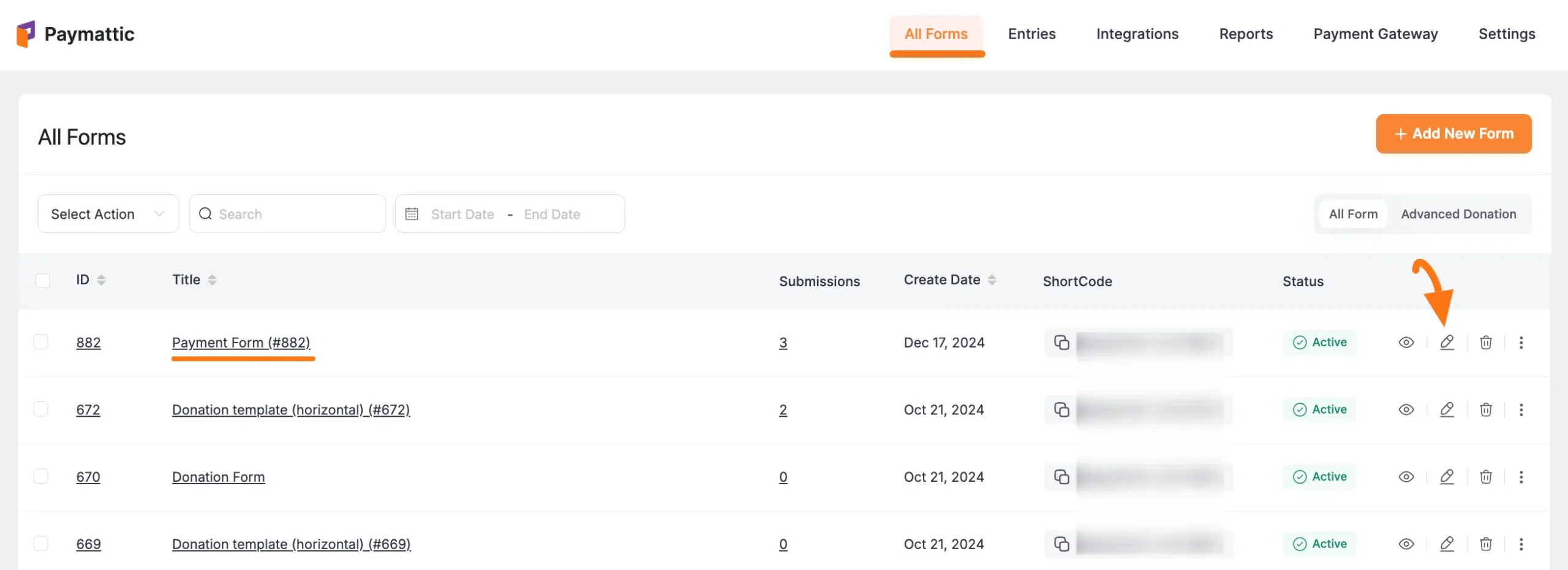Open desired Payment form