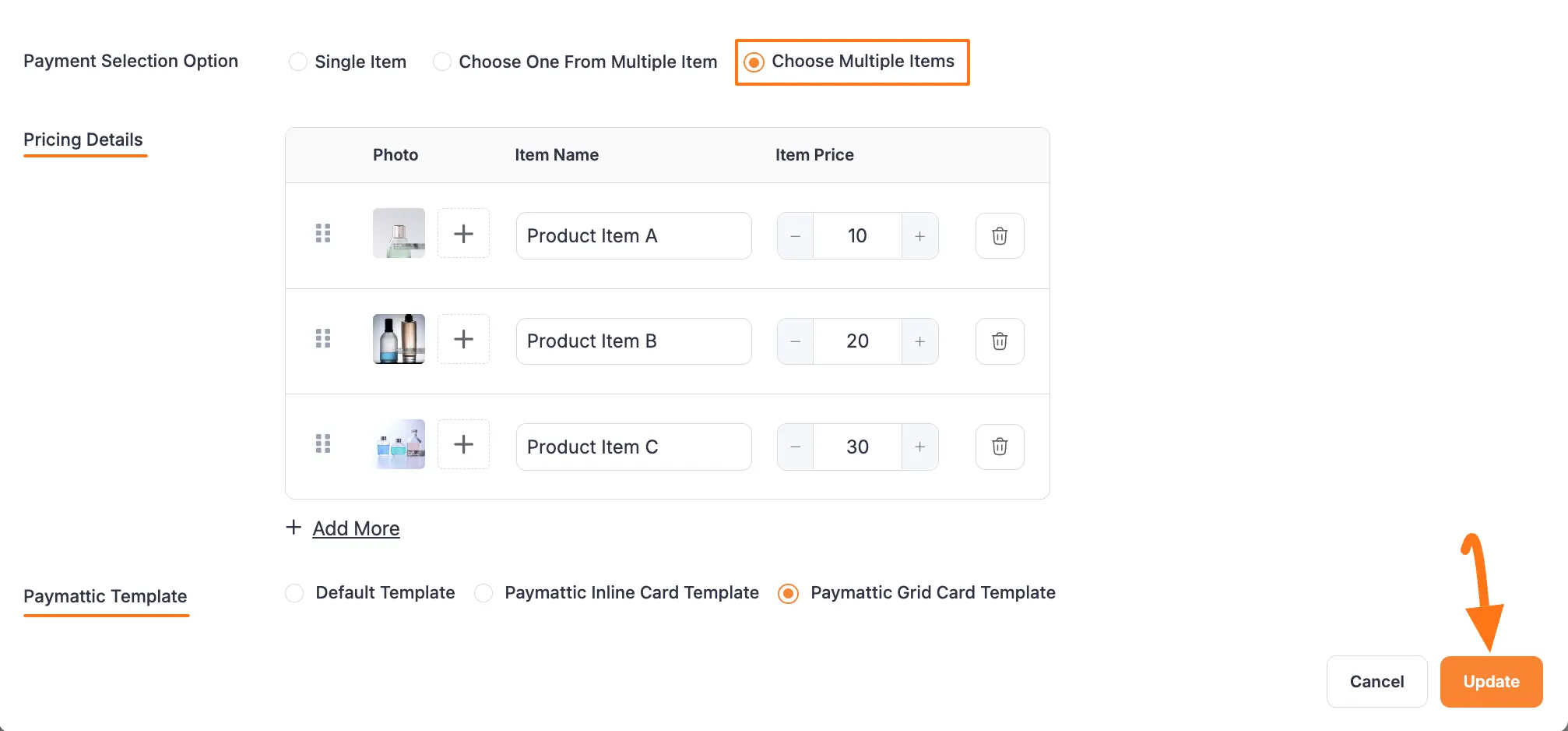 Multiple Items Settings
