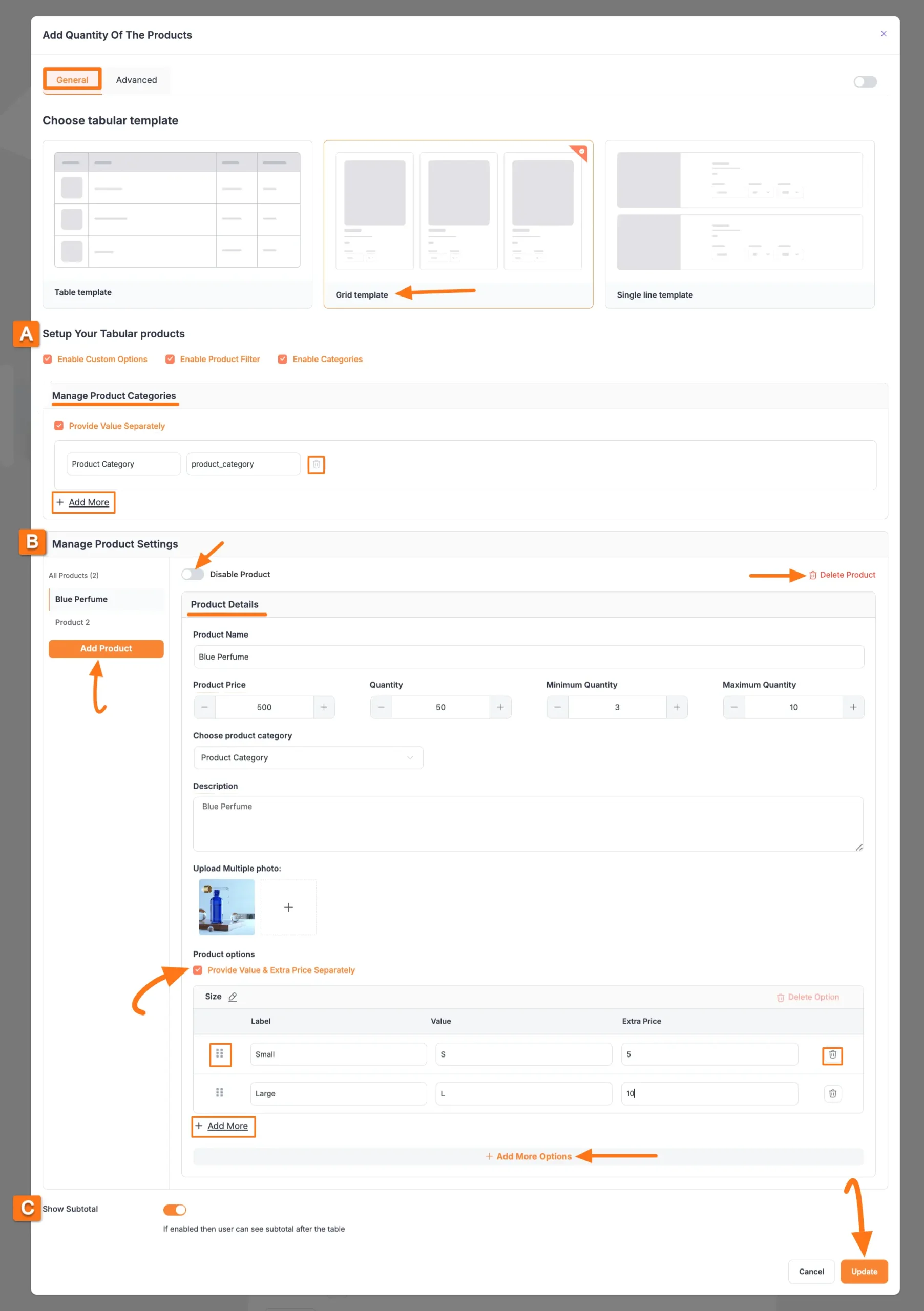 Grid Template Settings