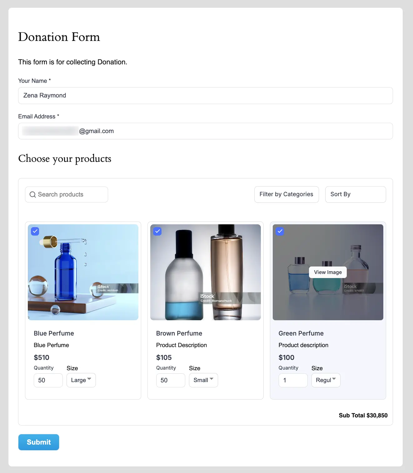 Tabular Product Items Preview