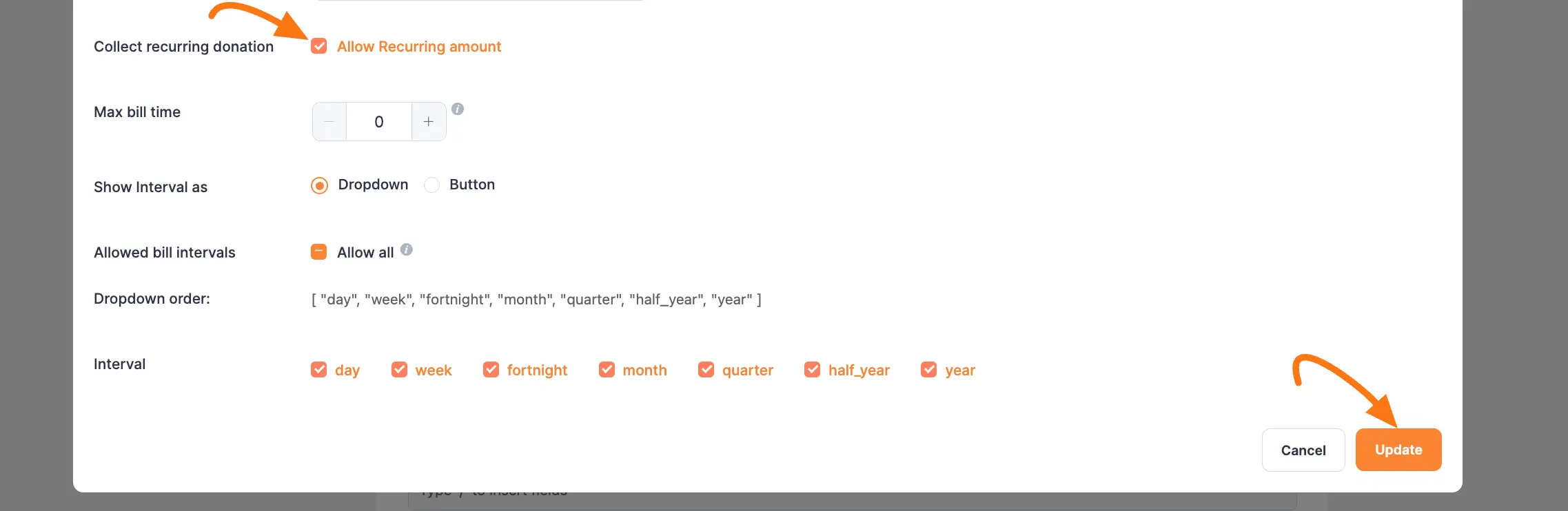 Allow Recurring amount