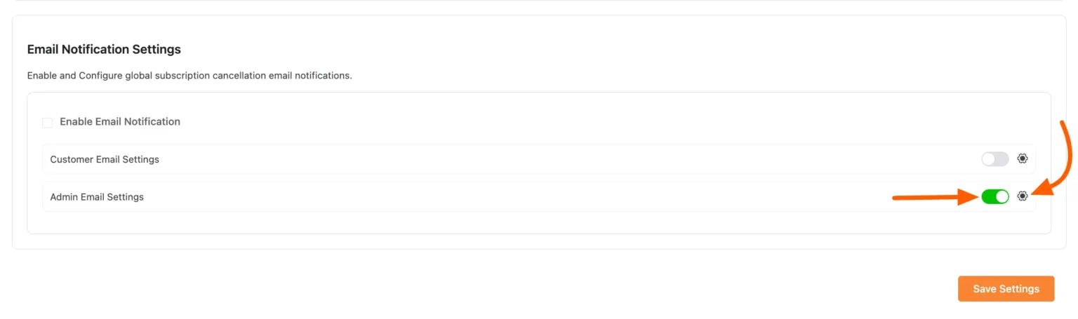 Customizing admin email notification settings for subscription cancel