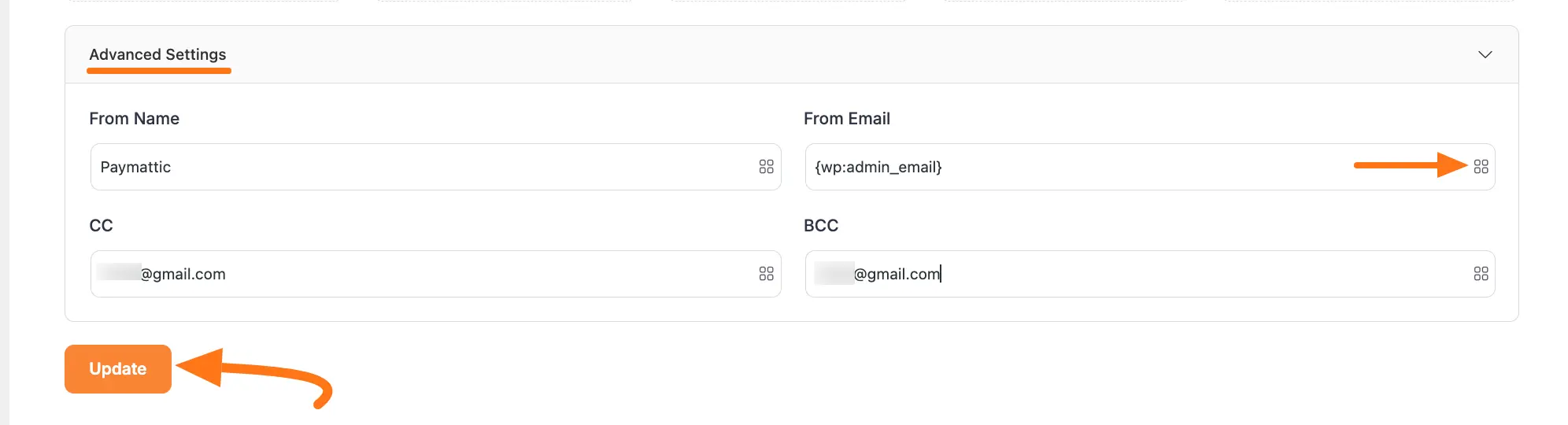 Advanced email settings