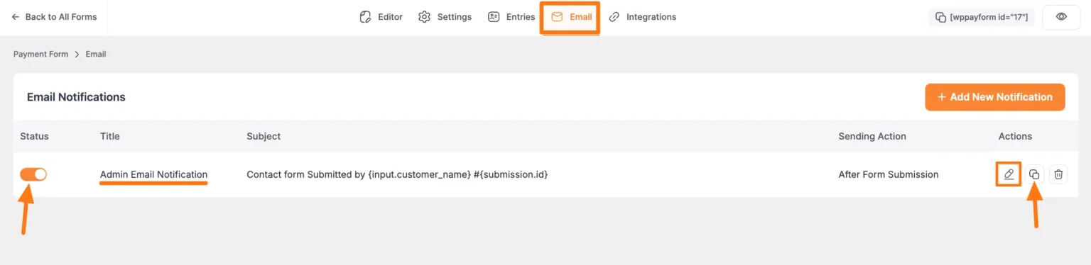 Admin notification settings