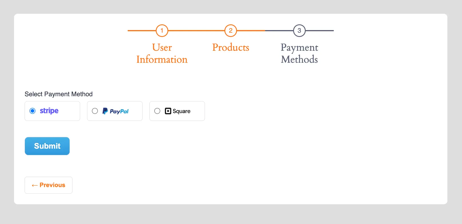 Payment methods step