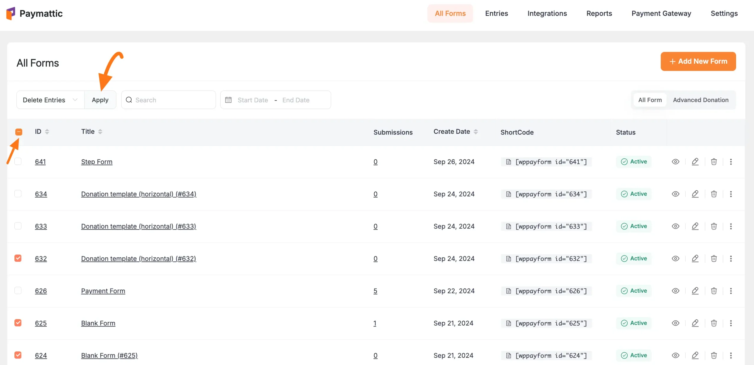 Applying bulk delete action