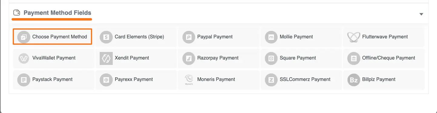 Payment method field options