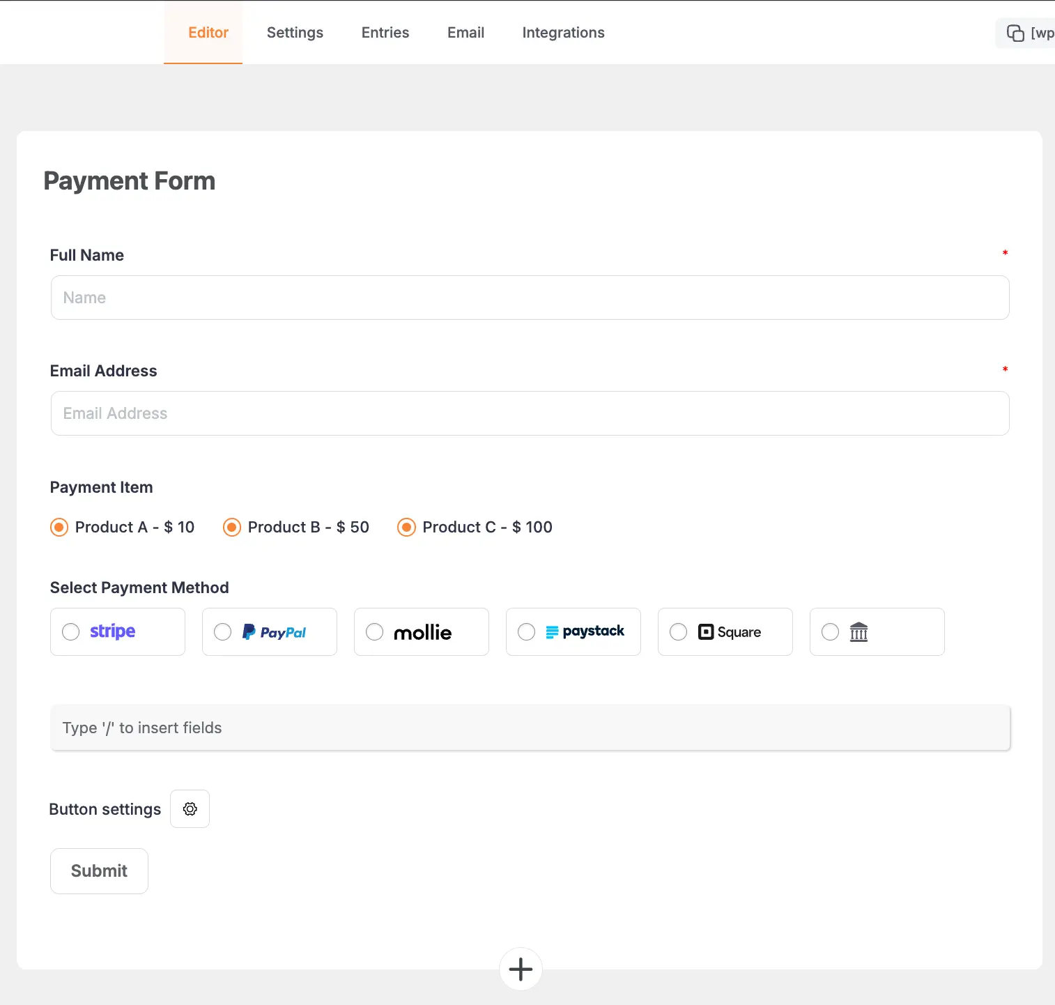 Added payment form fields