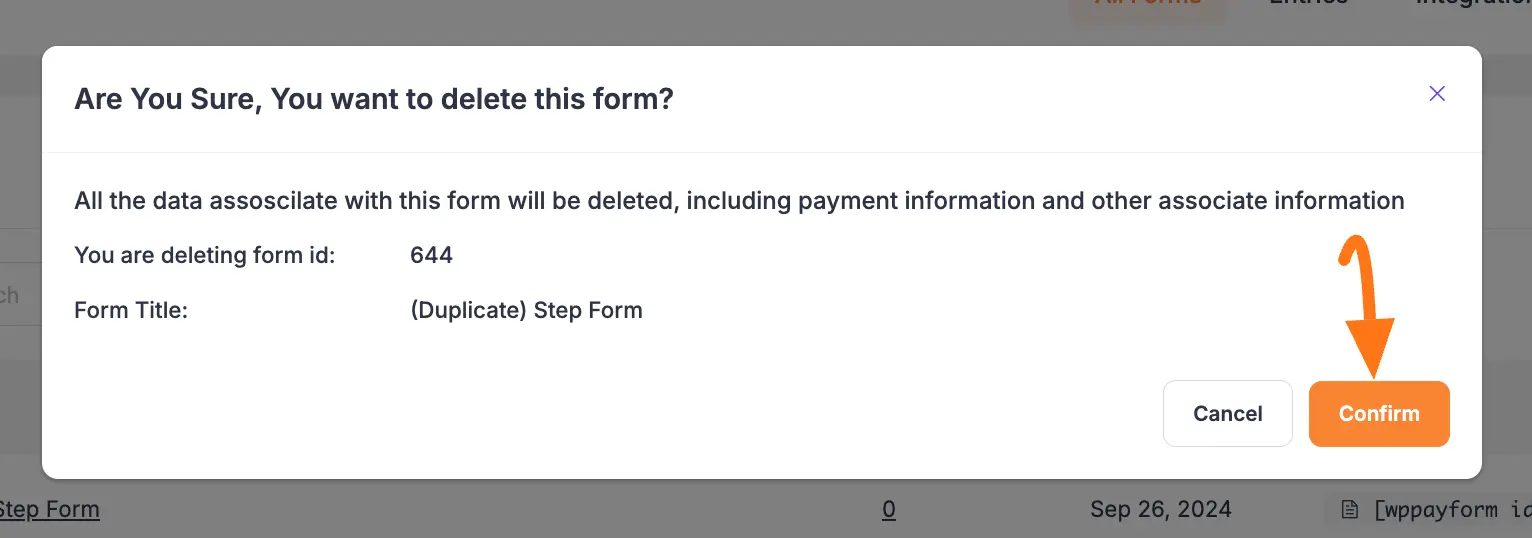 Confirm form deletion