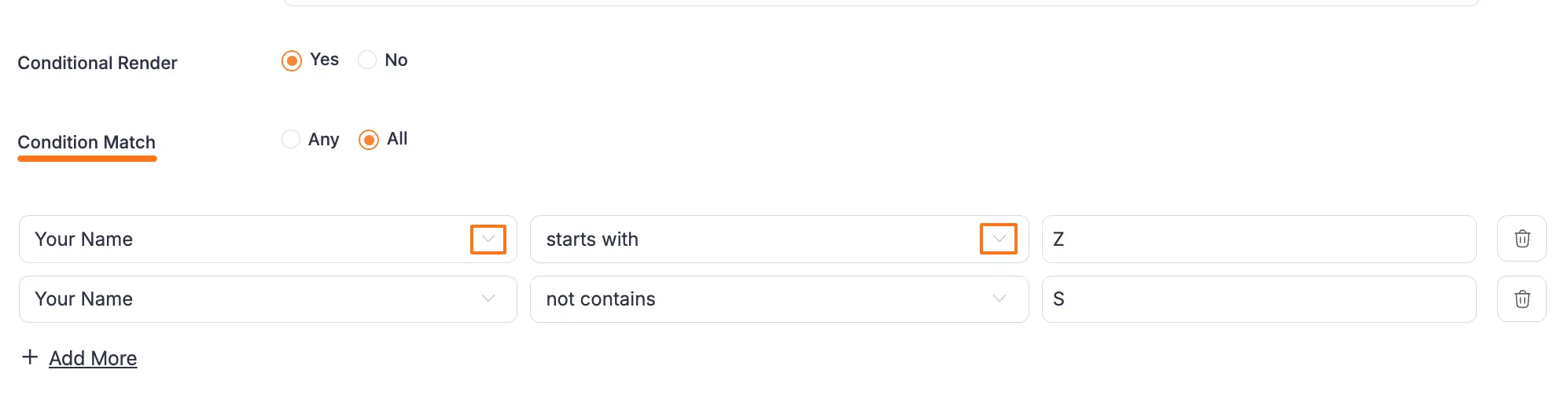 Setting up conditional logic rules