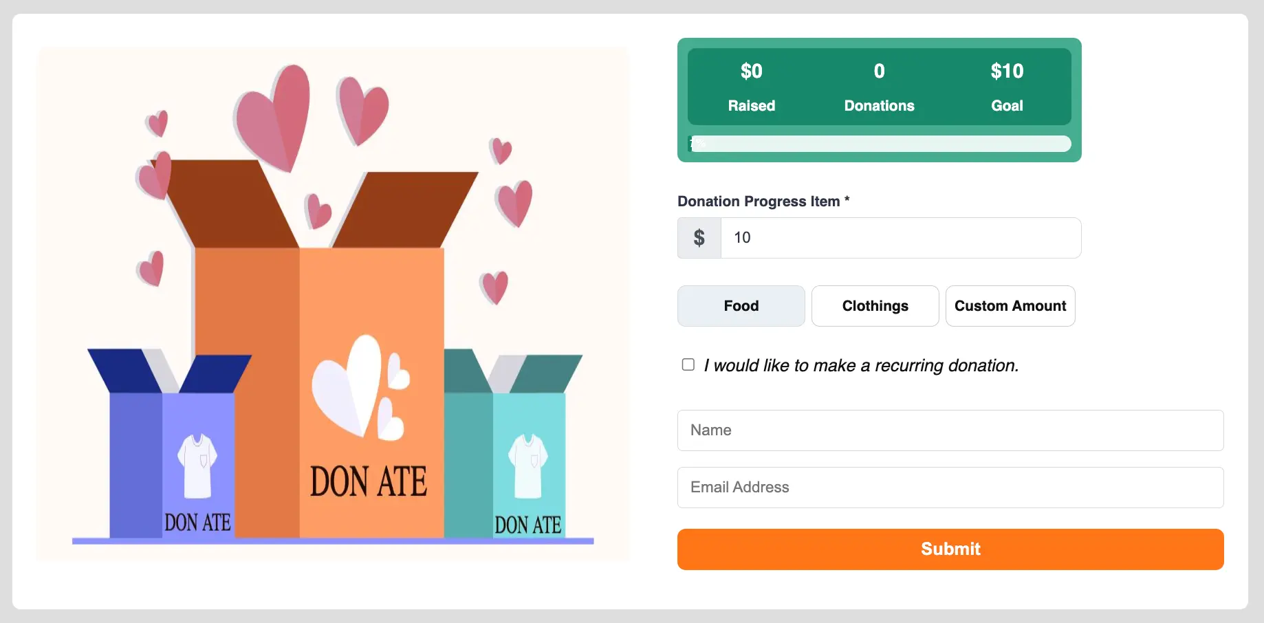 Preview of donation form template