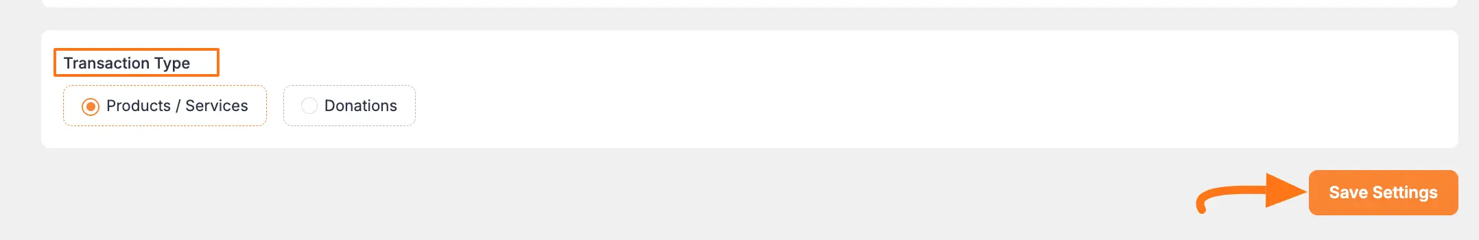 Transaction type selection