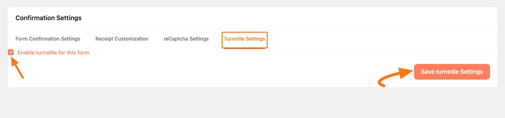 Turnstile configuration settings