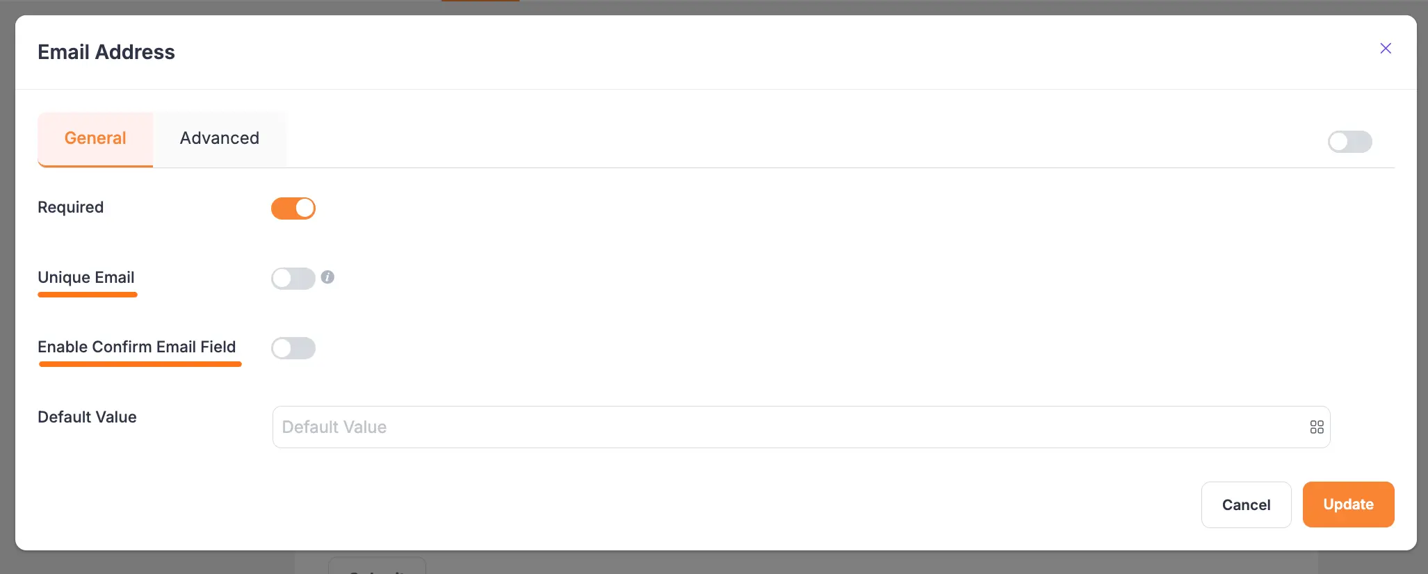 Email Field Settings