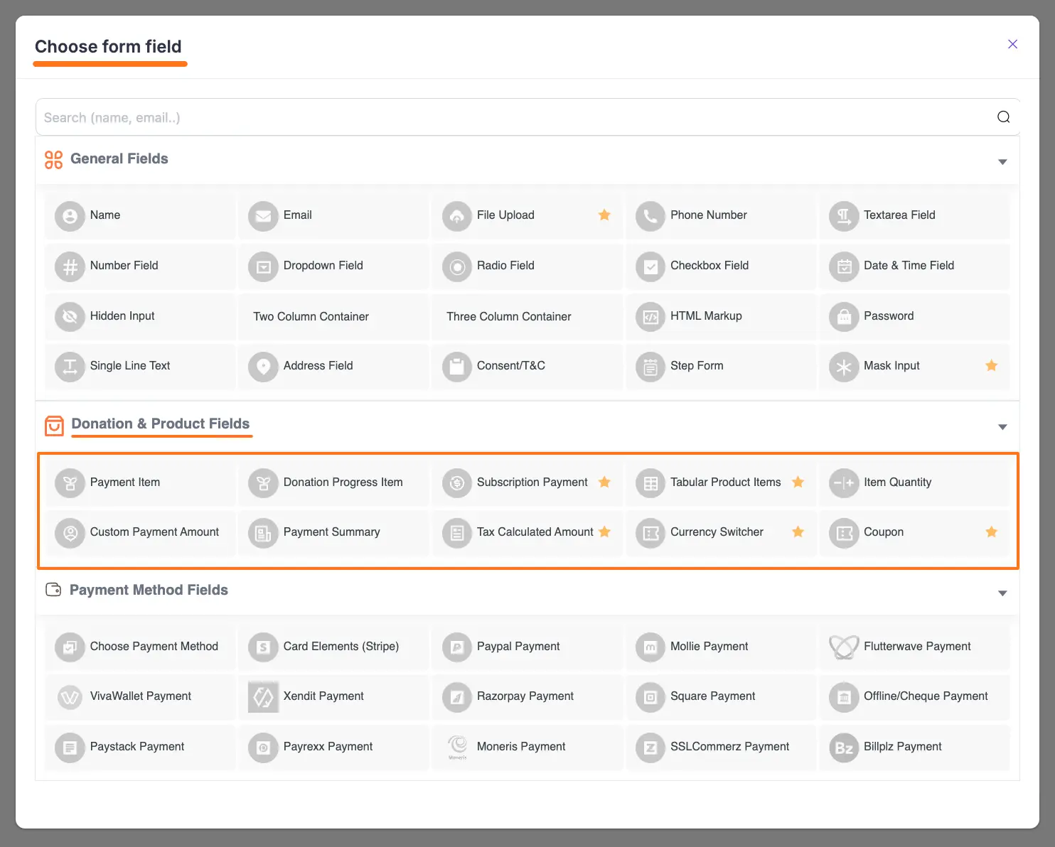 Product Fields Section