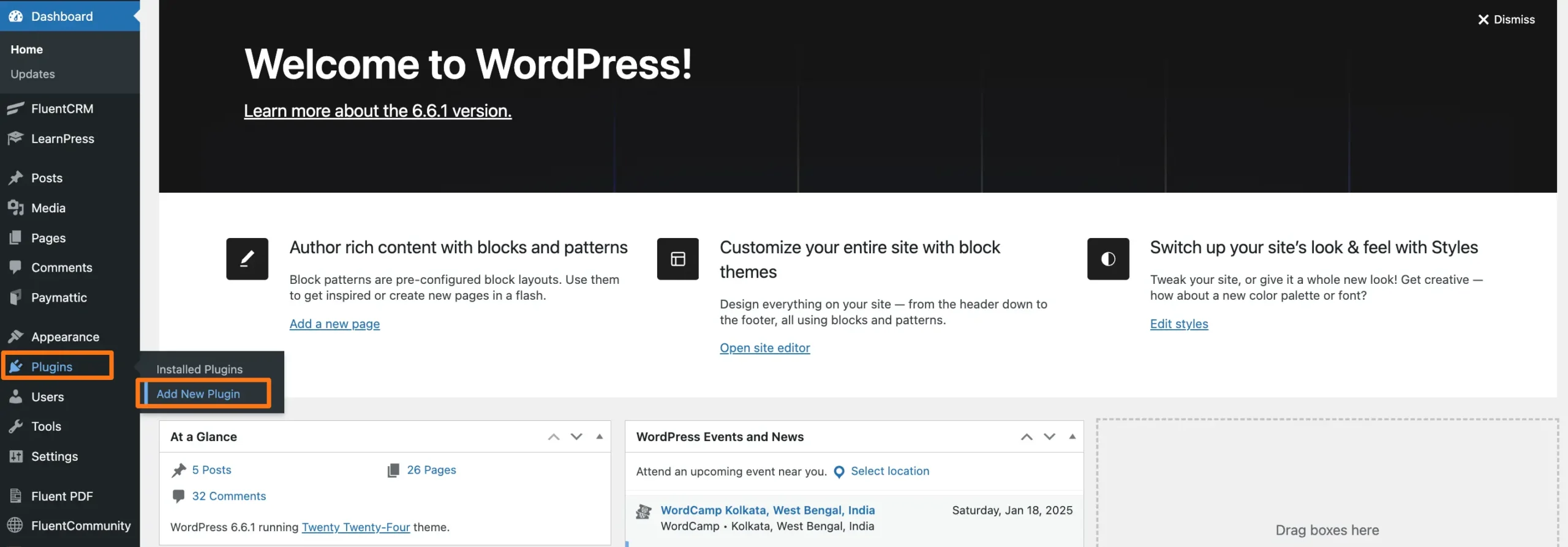 Add New Plugin button in WordPress