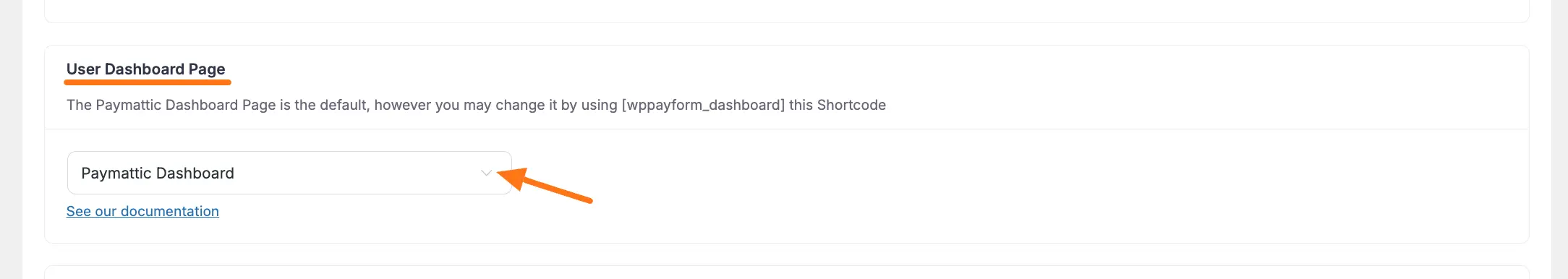 Dashboard page selection