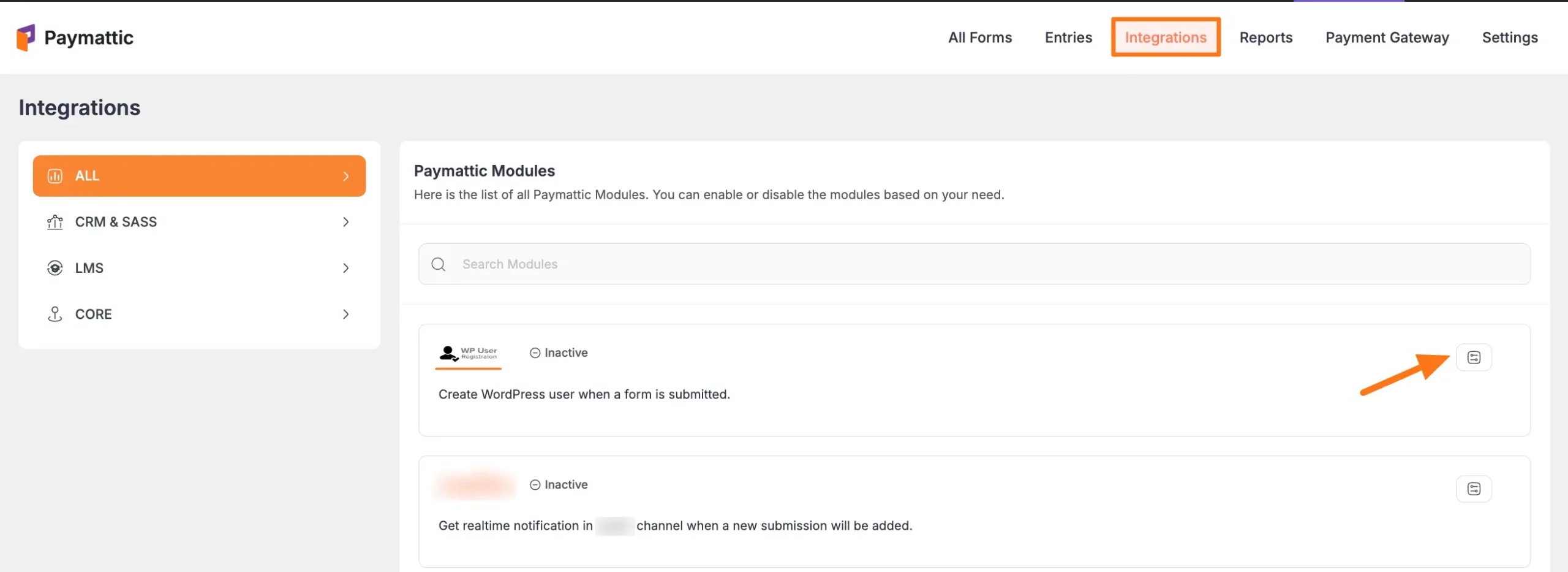Enable WP User Registration module