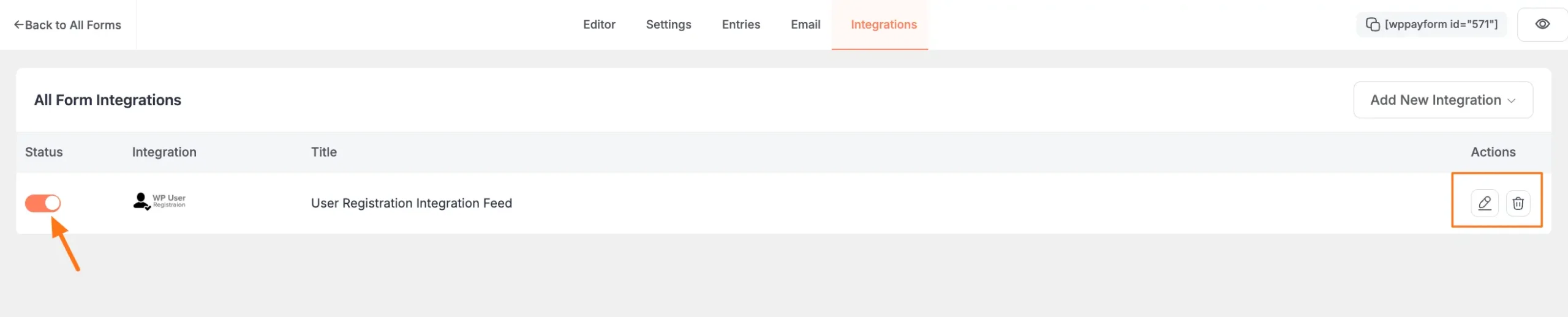 WP user registration feed integrated