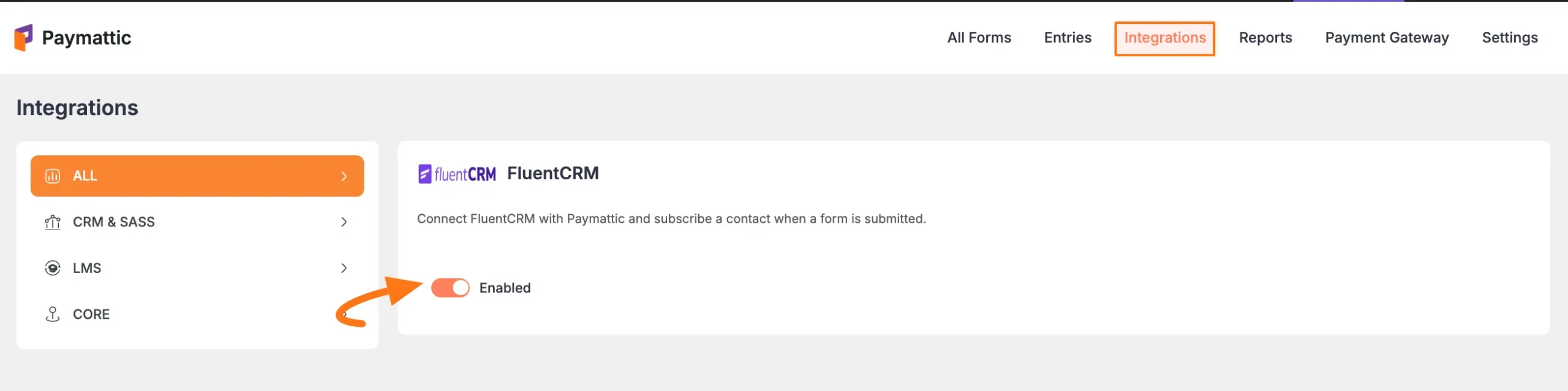 Enable FluentCRM integration