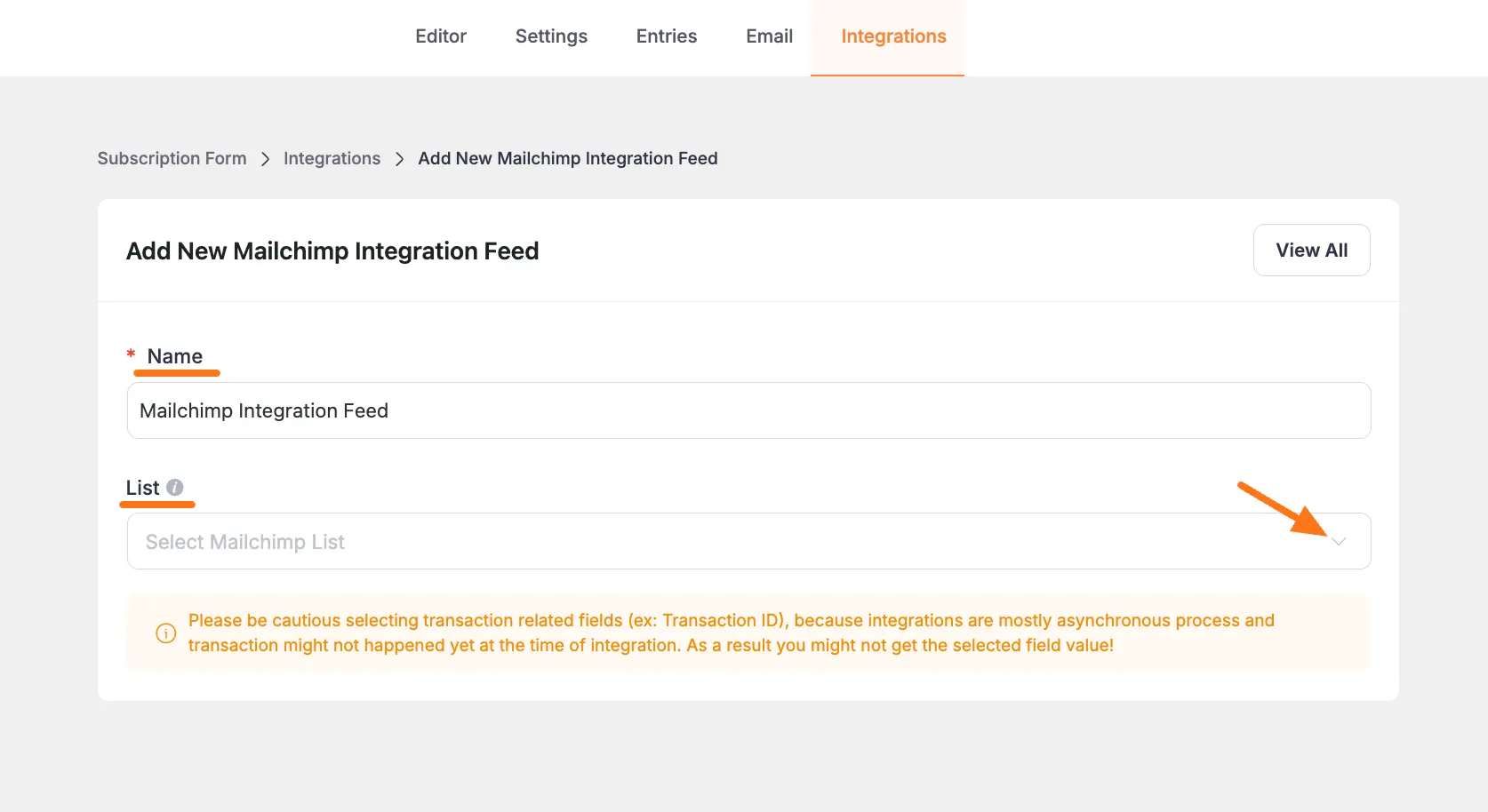 Name and List selection