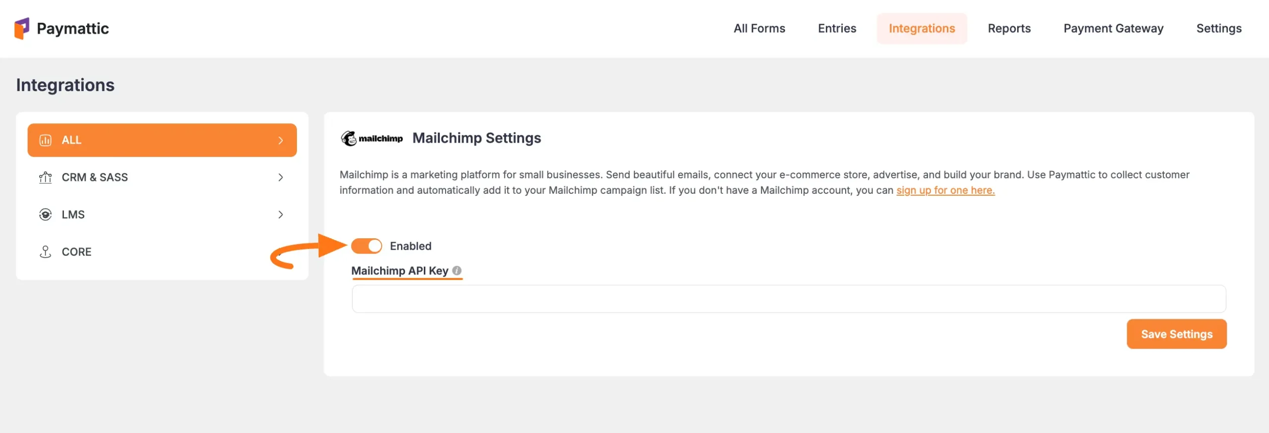 Enable Mailchimp integration