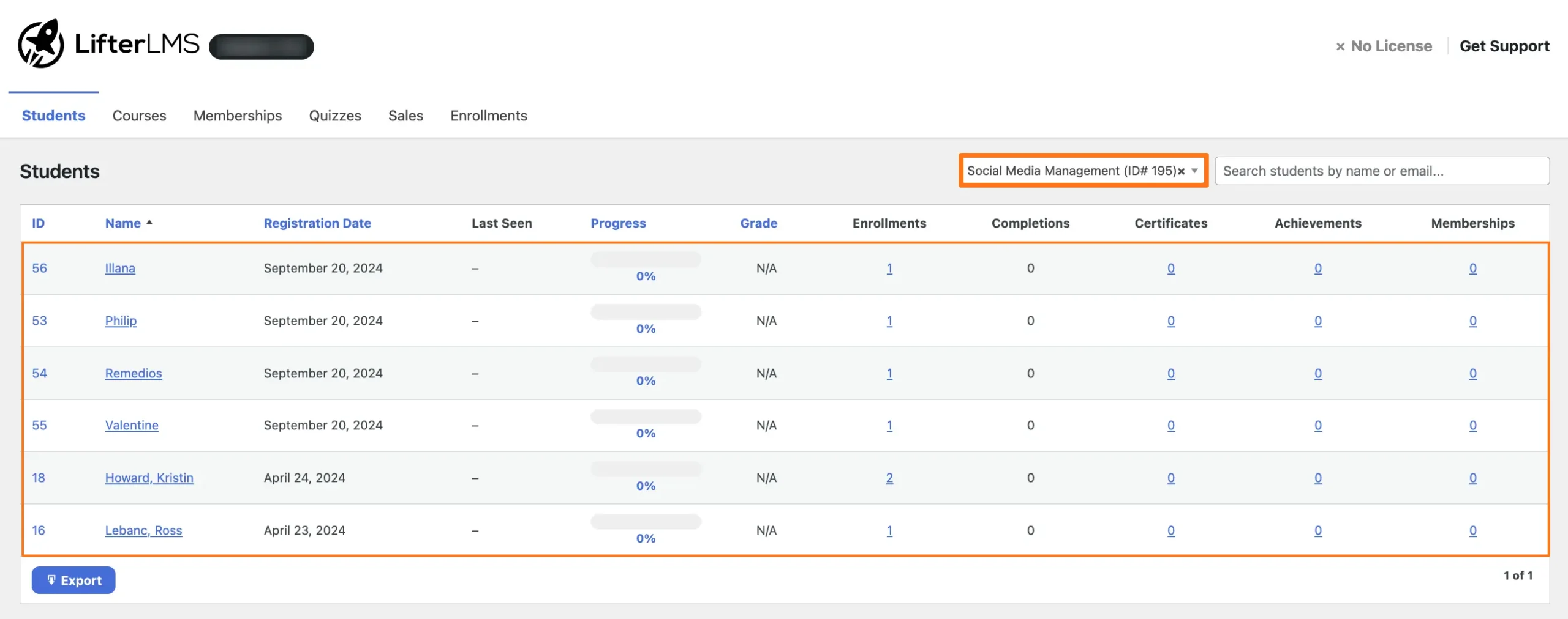 Preview of LifterLMS enrollments