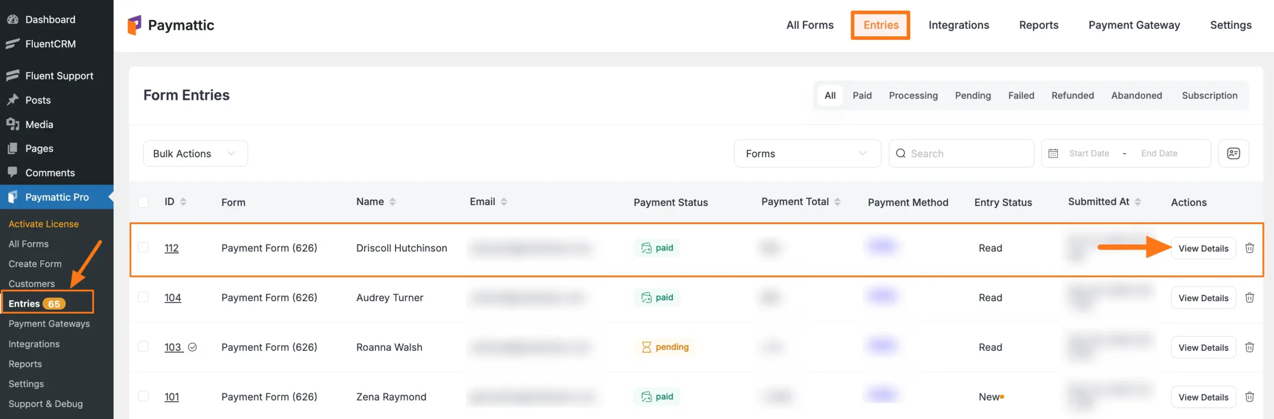 Access entry details