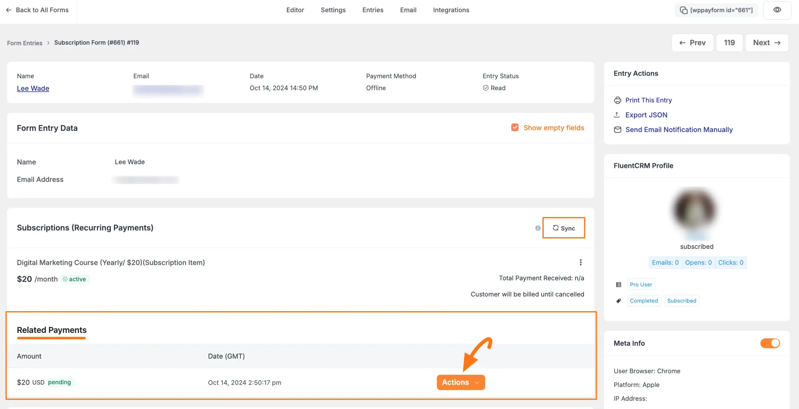Related payments section
