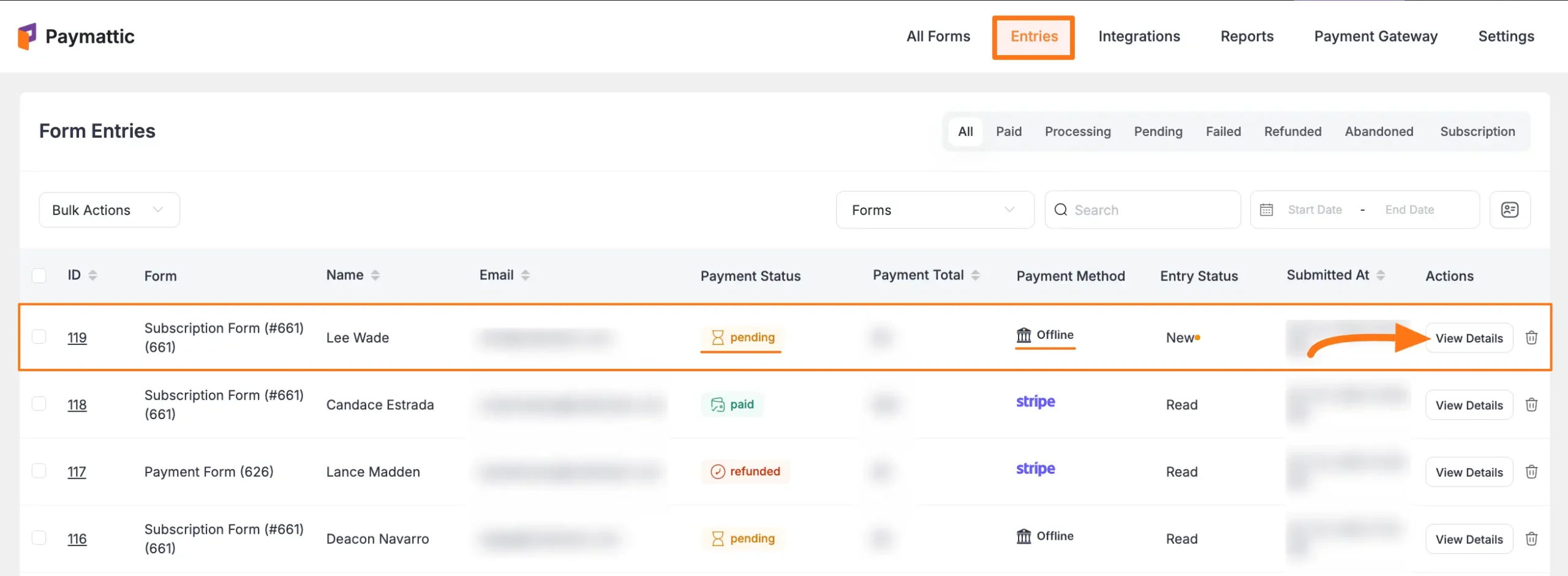 Access subscription entry
