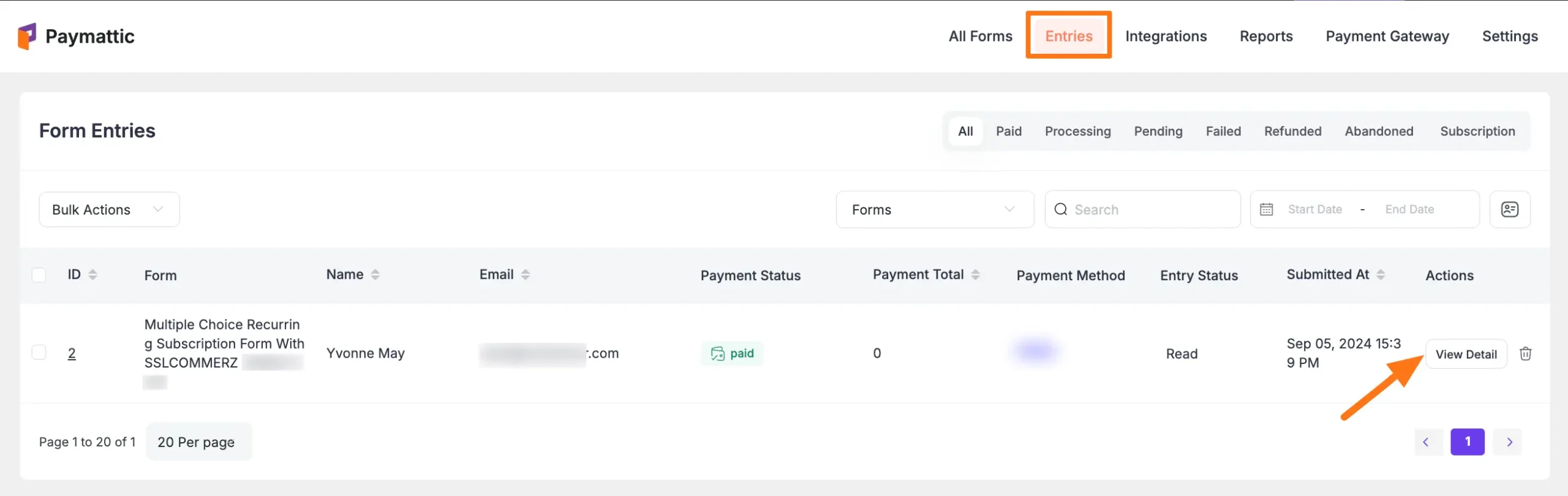 Access subscription entry