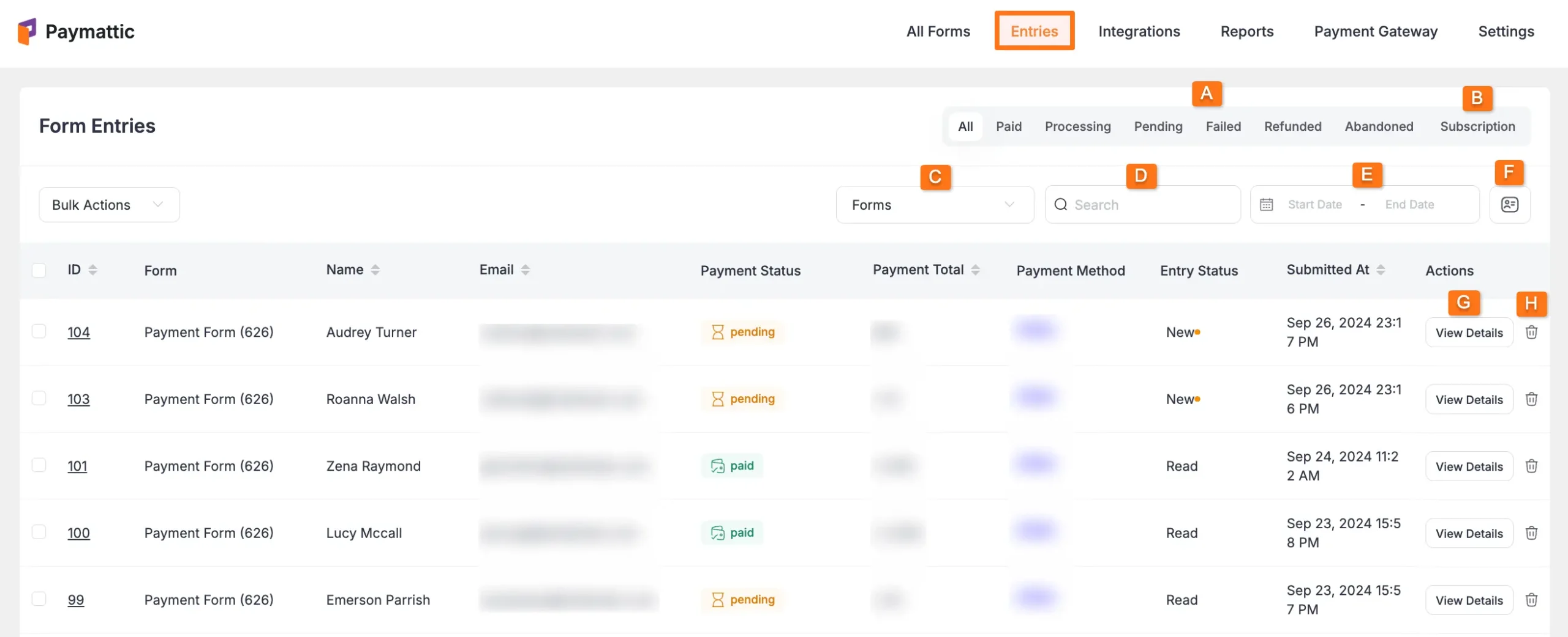 Entry management features