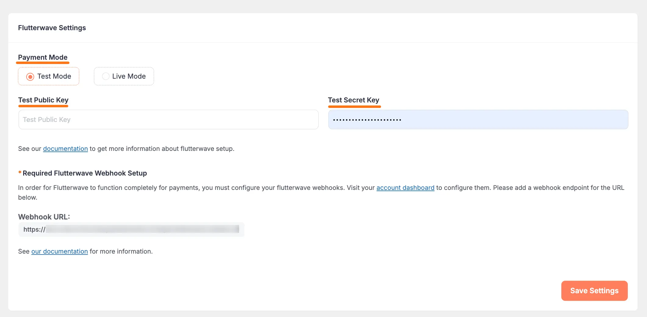 Flutterwave Settings Page in Paymattic