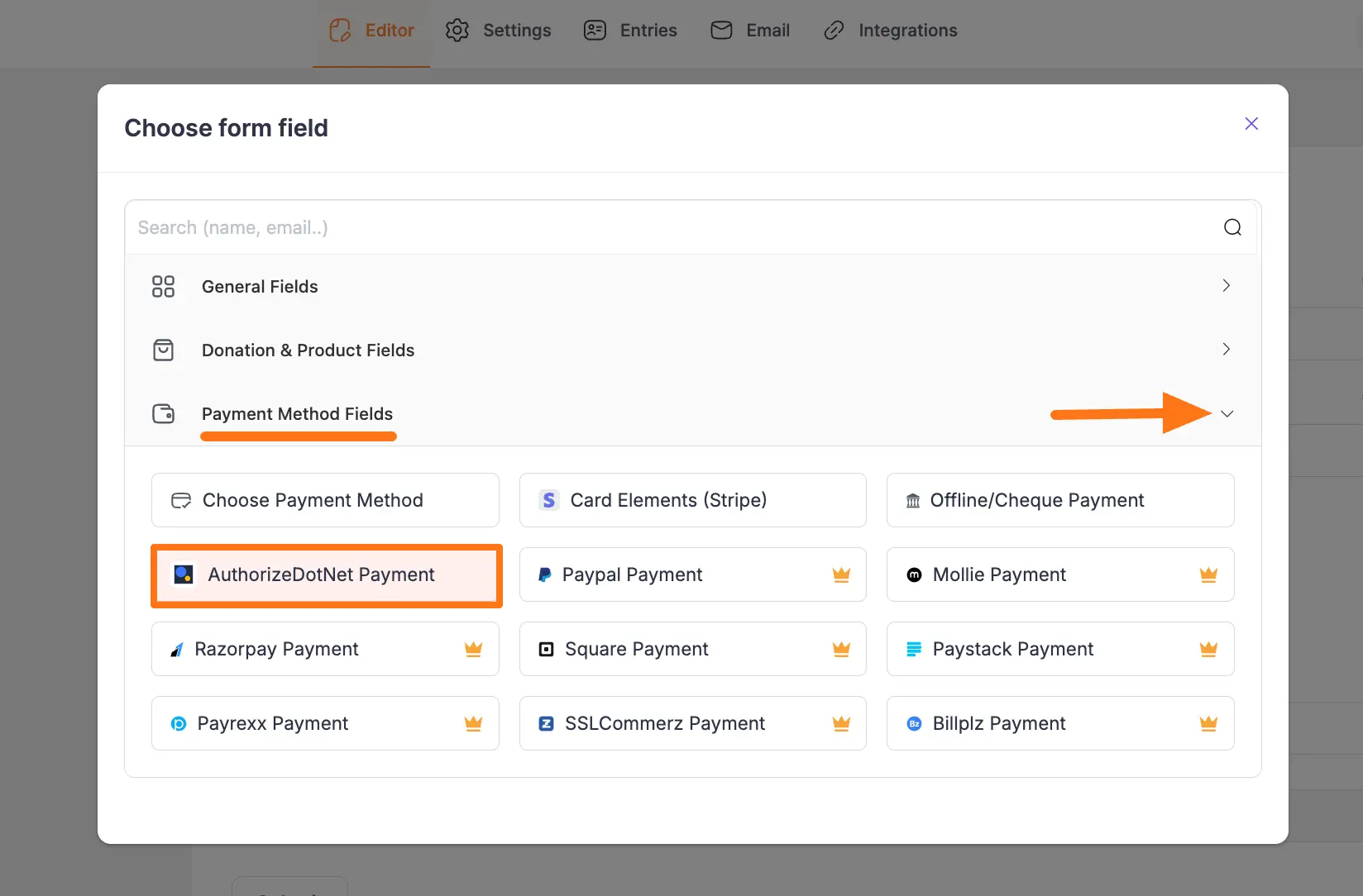 Select Authorize.net
