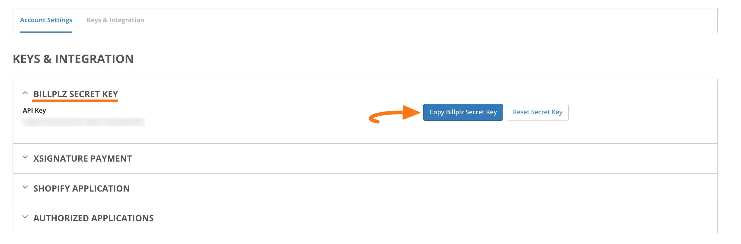 Copy Billplz Secret Key