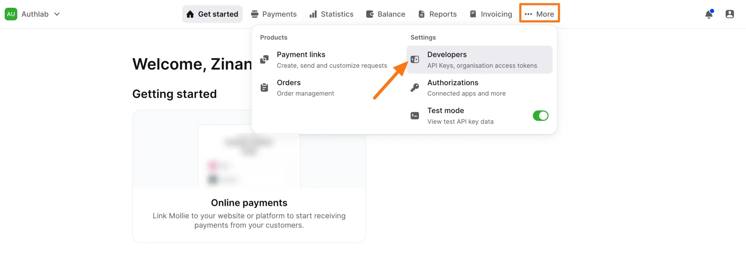 Mollie Developer Dashboard