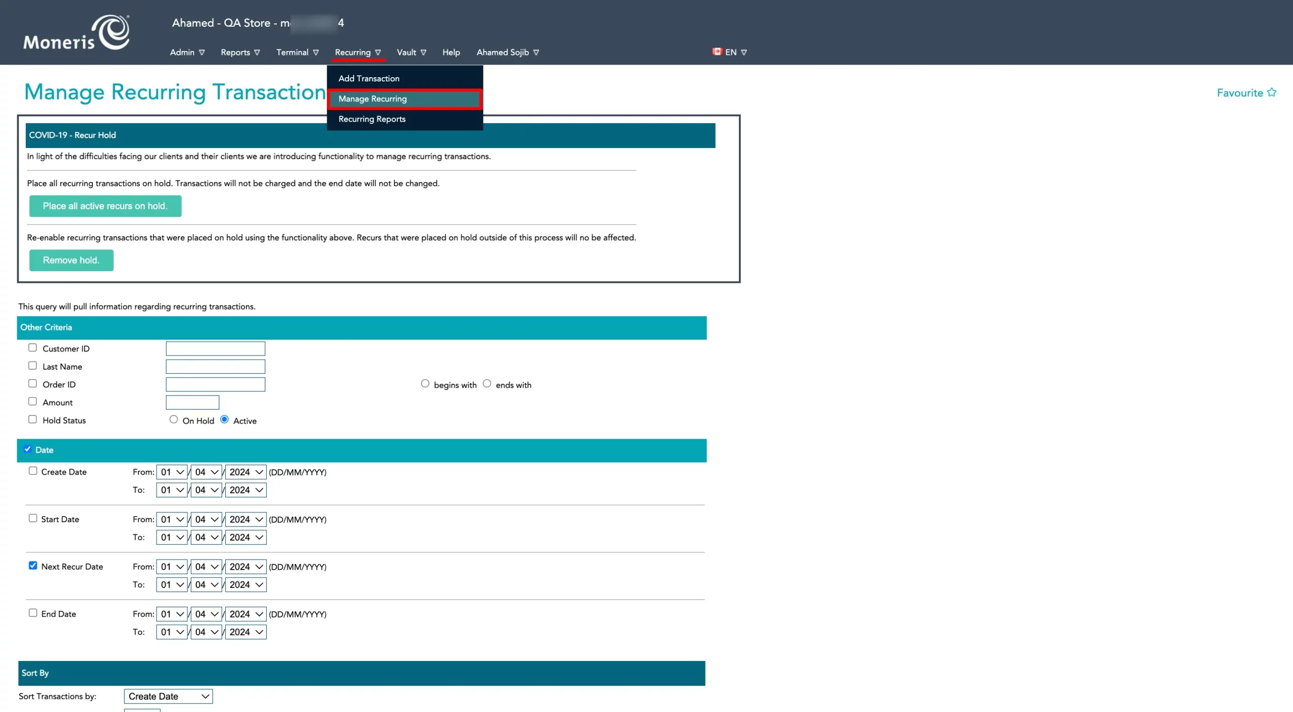 Manage Recurring Payments