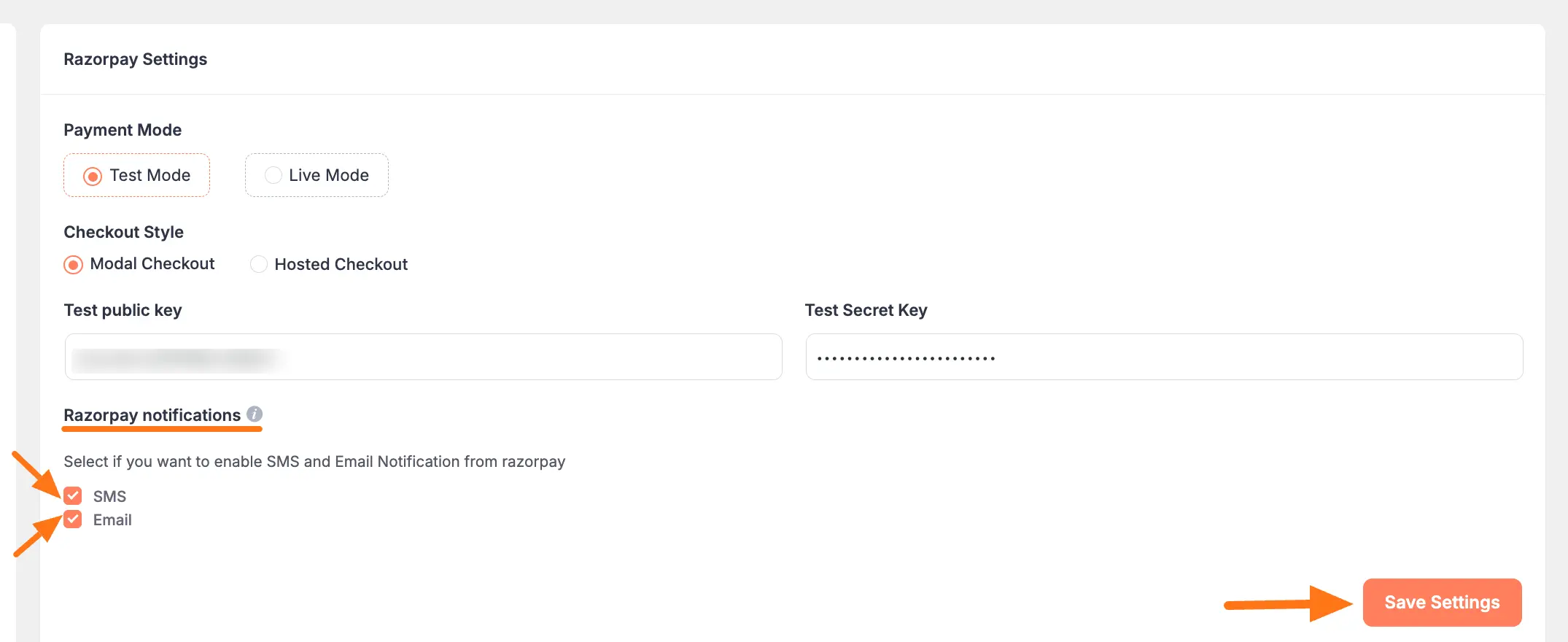 Razorpay Notification Settings