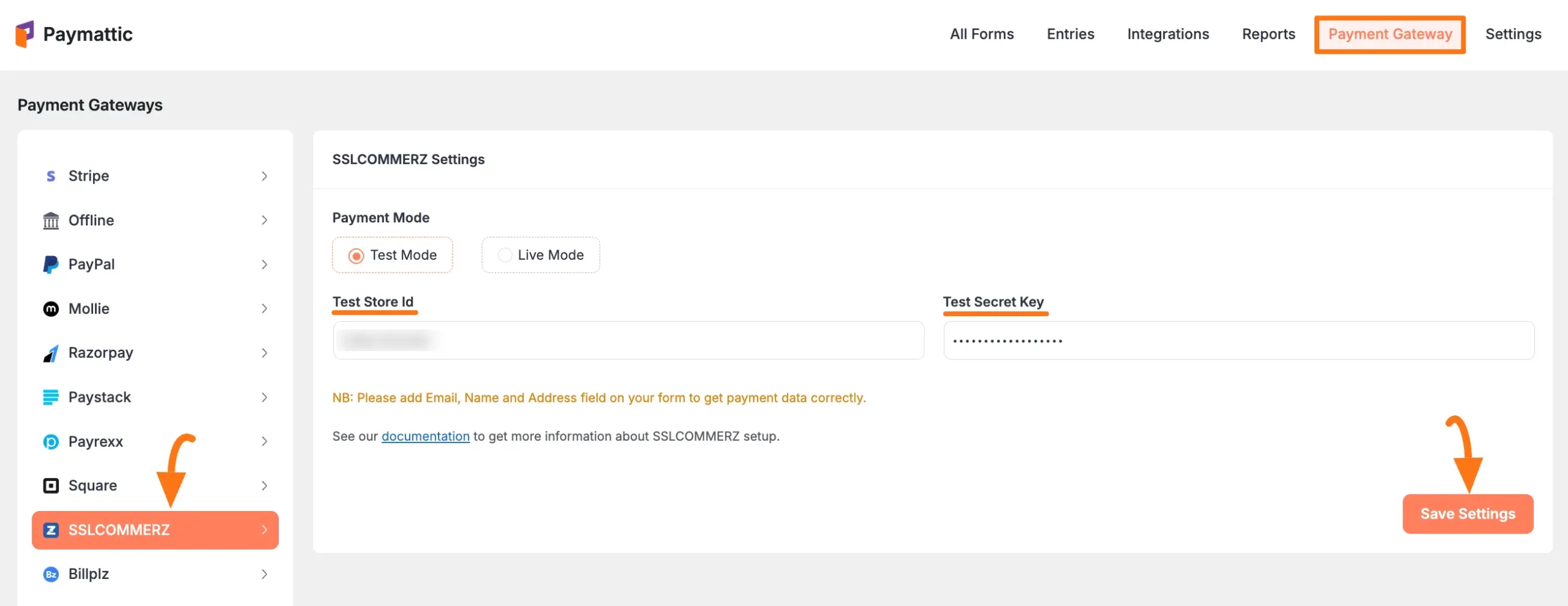 Configure SSLCOMMERZ Credentials