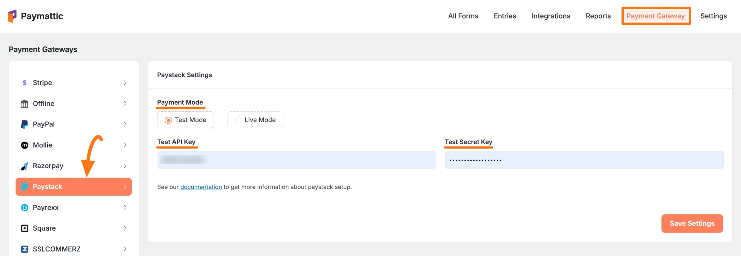 Paystack Settings Page in Paymattic