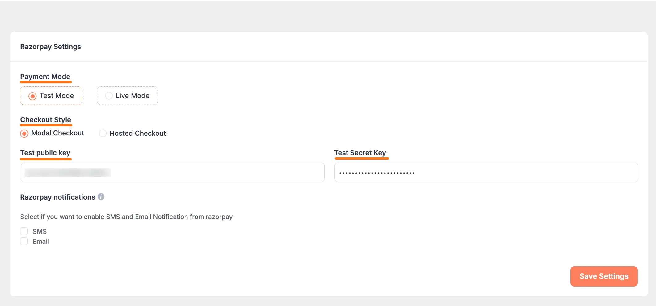 Payment Mode and Checkout Style Settings