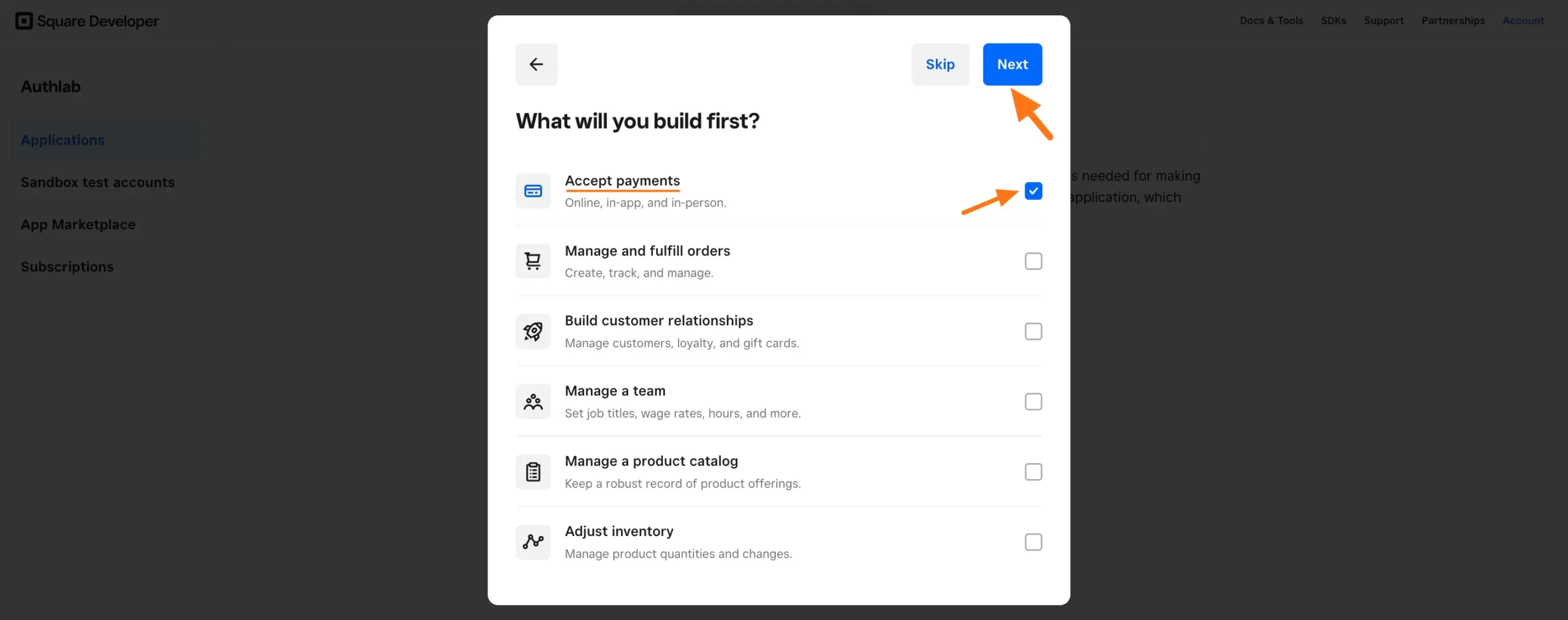 Accept Payments Option