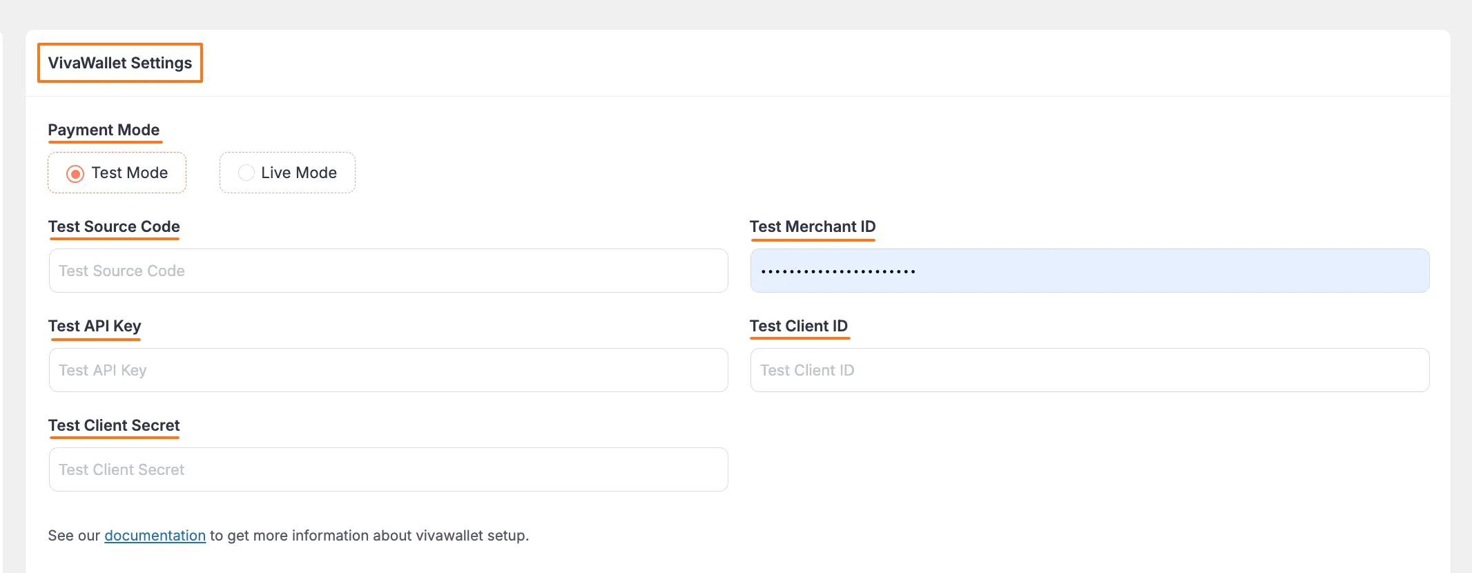 Viva Wallet Credentials Fields