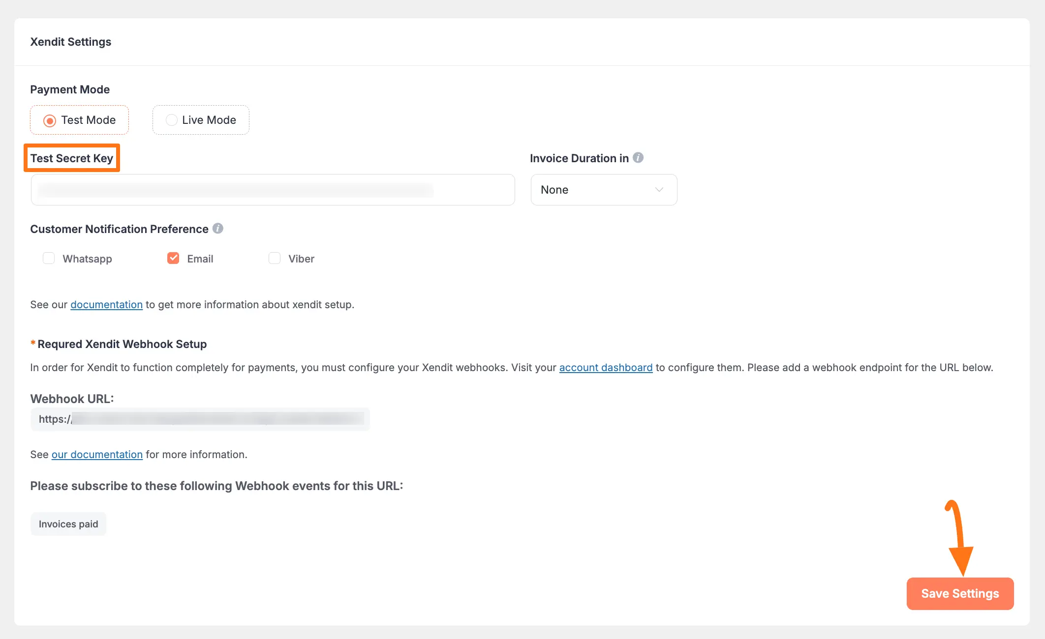 Configure Xendit Settings
